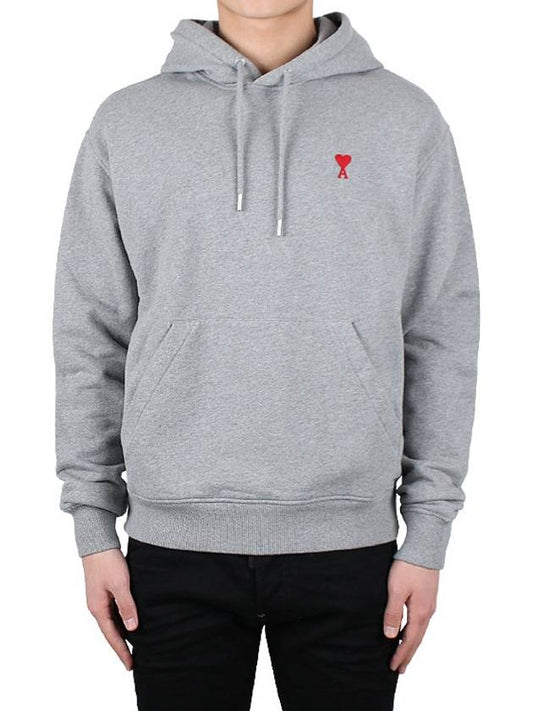 Small Heart Logo Cotton Hoodie Grey - AMI - BALAAN 2