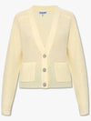 Ribbed V-Neck Soft Wool Cardigan Yellow - GANNI - BALAAN 5