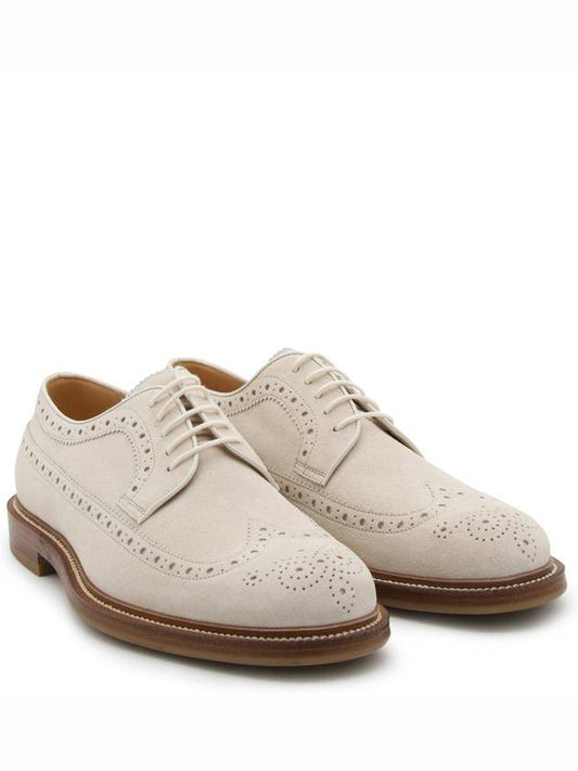 Perforated-Embellished Lace-Up Derby Beige - BRUNELLO CUCINELLI - BALAAN 1