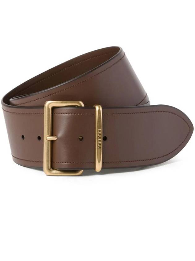 Logo Engraved Buckle Calfskin Belt Brown - MIU MIU - BALAAN 1