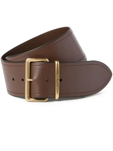 Logo Engraved Buckle Calfskin Belt Brown - MIU MIU - BALAAN 1