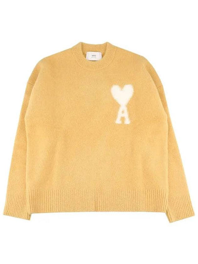 Intarsia Logo Crew Neck Knit Top Mustard - AMI - BALAAN 2