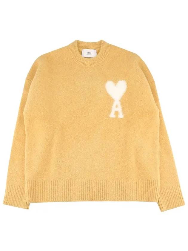 Intarsia Logo Crew Neck Knit Top Mustard - AMI - BALAAN 3