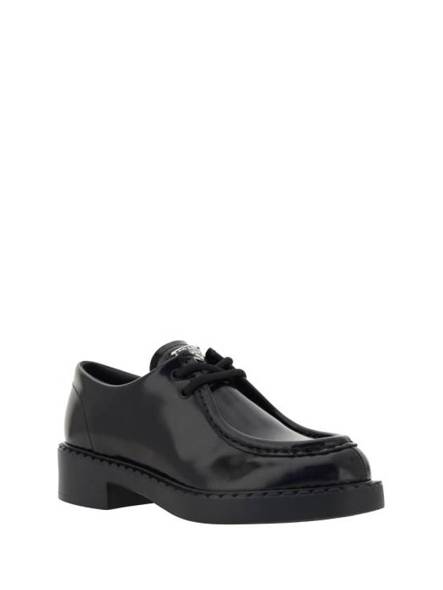 Triangle Logo Lace-Up Leather Derby Black - PRADA - BALAAN 3