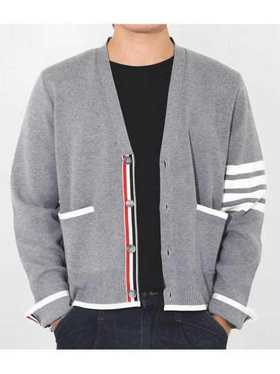 V-Neck Diagonal Armband Cardigan Grey - THOM BROWNE - BALAAN 2