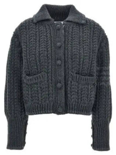 Chunky Links Stitch 4 Bar Polo Merino Wool Cardigan Grey - THOM BROWNE - BALAAN 2