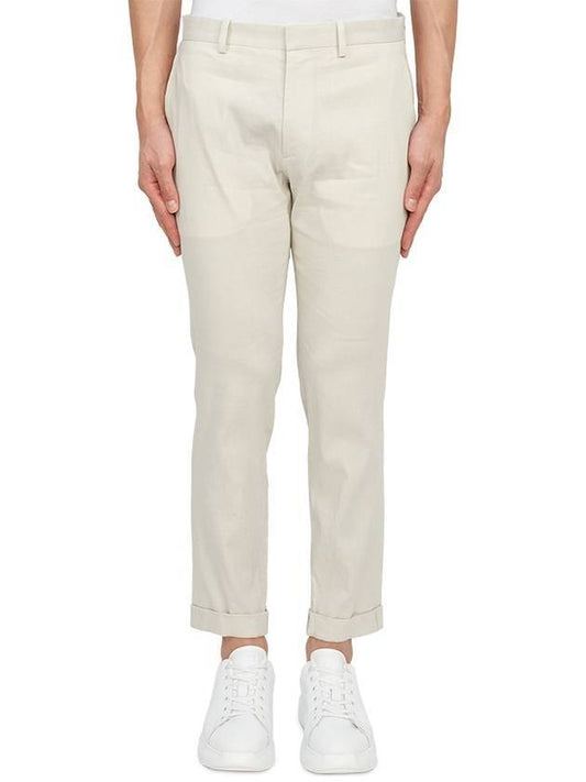 Men's Linen Viscose Straight Pants Ivory - THEORY - BALAAN 1