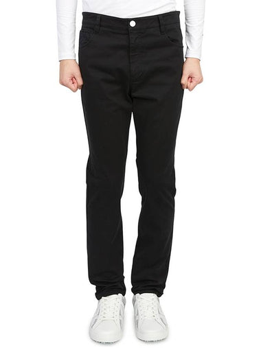 Men's Dialogue Slim Cotton Blend Pants Black - HORN GARMENT - BALAAN 1