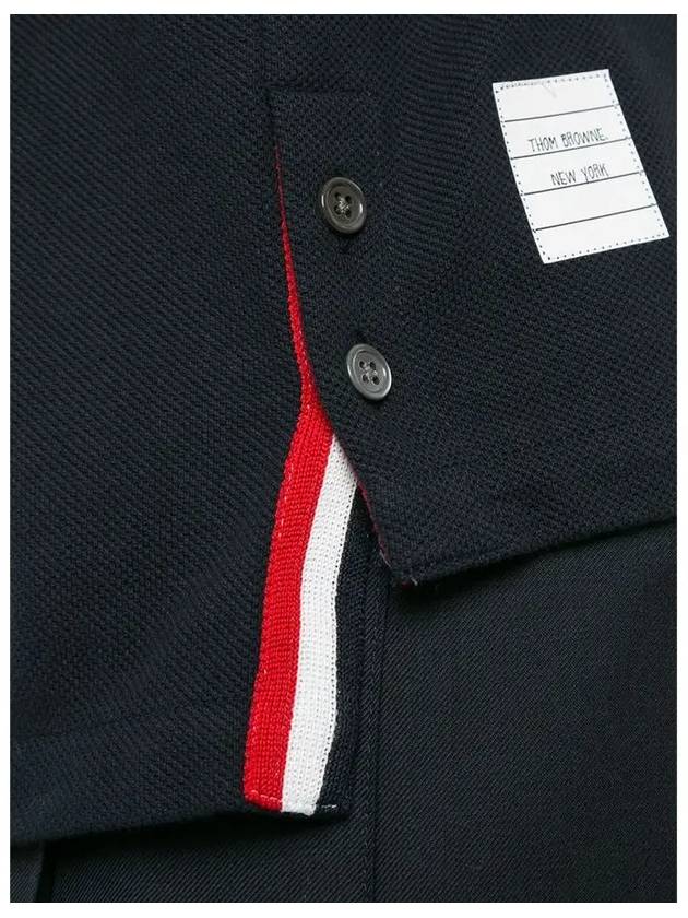 Classic Pique Center Back Stripe Relaxed Fit Short Sleeve Polo Shirt Navy - THOM BROWNE - BALAAN 4