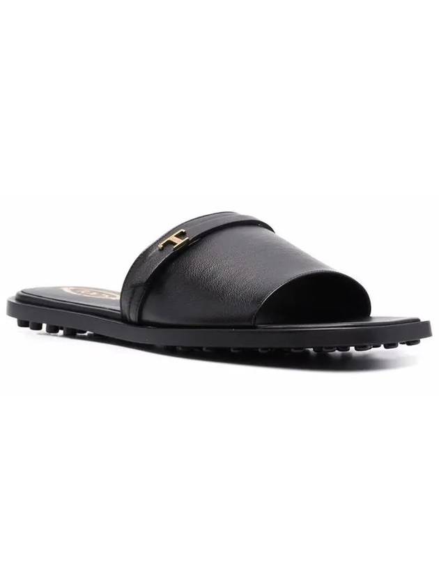 T Logo Open Toe Leather Slippers Black - TOD'S - BALAAN 2