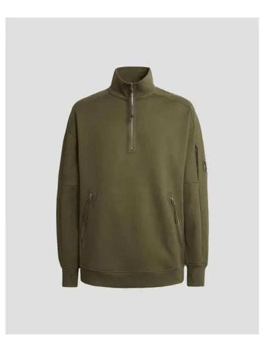 Diagonal Raised Fleece Quarter Zip-Up Sweatshirt Ivy Green - CP COMPANY - BALAAN 2