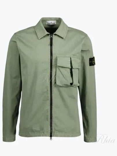 Garment Dyed Stretch Cotton Overshirt Jacket Sage Green - STONE ISLAND - BALAAN 2