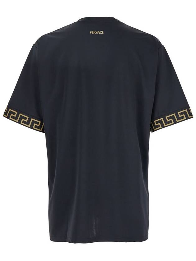 Black Crewneck T-Shirt With Greca Pattern On The Sleeves In Tech Fabric Man - VERSACE - BALAAN 1