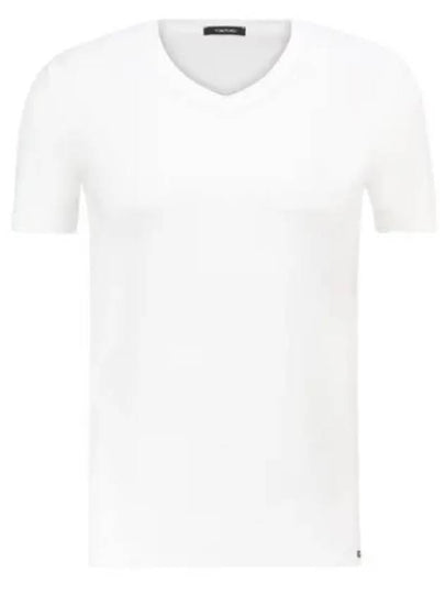 Cotton V-neck Short Sleeve T-Shirt White - TOM FORD - BALAAN 2