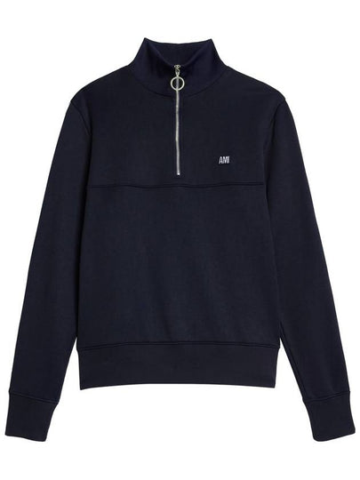 Embroided Logo Half Zip-Up Sweatshirt Navy - AMI - BALAAN 2