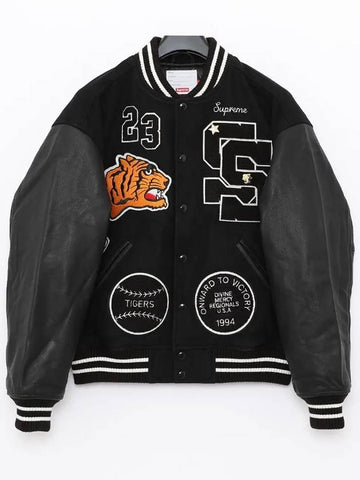 Tiger Varsity Leather Woolmix Men s Jacket FW23J80 BLACK - SUPREME - BALAAN 1