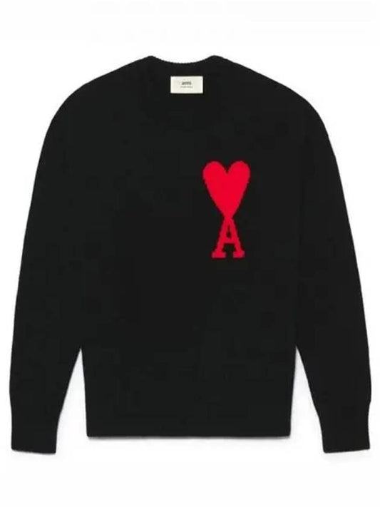 Big Heart Logo Wool Knit Top Black - AMI - BALAAN 2