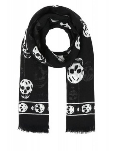 Women's White Skull Pattern Muffler Black - ALEXANDER MCQUEEN - BALAAN 1