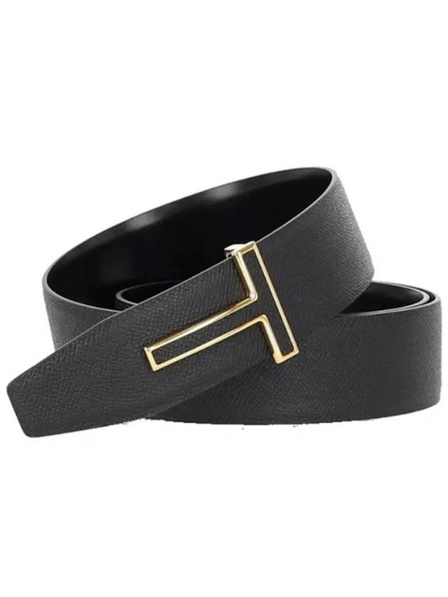 T Logo Buckle Calf Leather Belt Black - TOM FORD - BALAAN 3