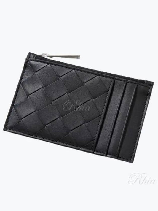 Intrecciato Zipper Leather Card Wallet Black - BOTTEGA VENETA - BALAAN 2