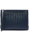 Leather Pouch Deep Blue - BOTTEGA VENETA - BALAAN.