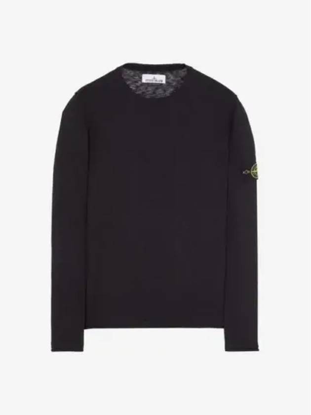 Logo Patch Crew Neck Cotton Nylon Knit Top Black - STONE ISLAND - BALAAN 2