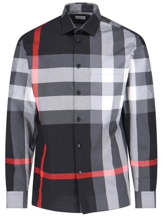 Check Pattern Chest Pocket Long Sleeve Shirt Black - BURBERRY - BALAAN 2