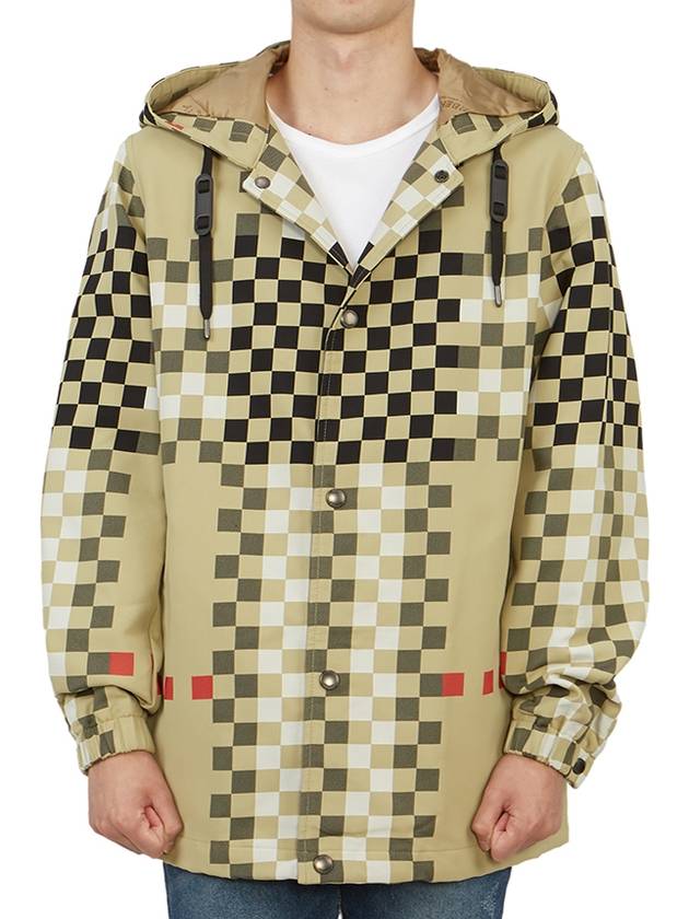 Men's Pixel Check Nylon Hooded Jacket Archive Beige - BURBERRY - BALAAN 3