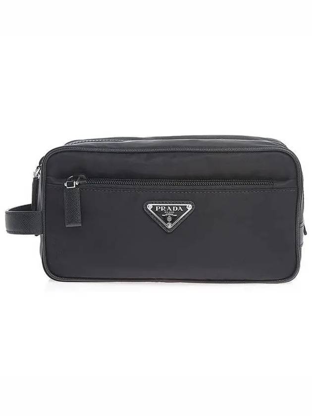 Re Nylon Saffiano Leather Travel Clutch Bag Black - PRADA - BALAAN 1