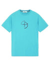 Men's Compass Embroidery Back Lettering Short Sleeve T-Shirt Blue - STONE ISLAND - BALAAN 1