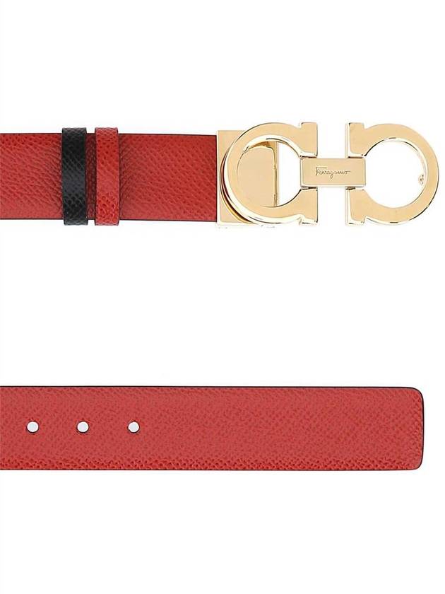 Reversible Gancini Leather Belt Black Lipstick Red - SALVATORE FERRAGAMO - BALAAN 3