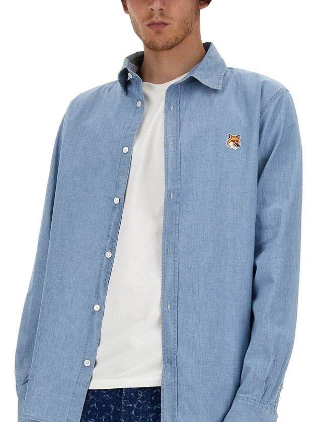 Fox Head Classic Cotton Long Sleeve Shirt Blue - MAISON KITSUNE - BALAAN 5