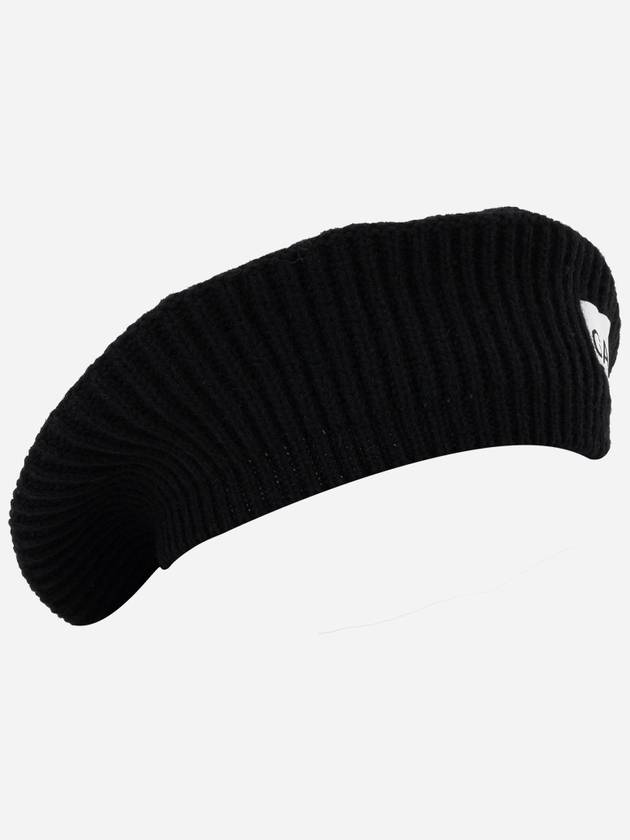 Logo Rib Edge Wool Beret Black - GANNI - BALAAN 7