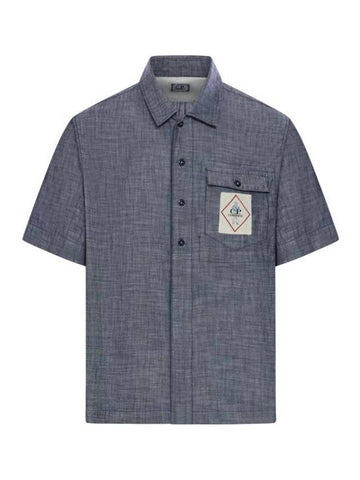 Men's Denim Short Sleeve Shirt Blue - CP COMPANY - BALAAN 1