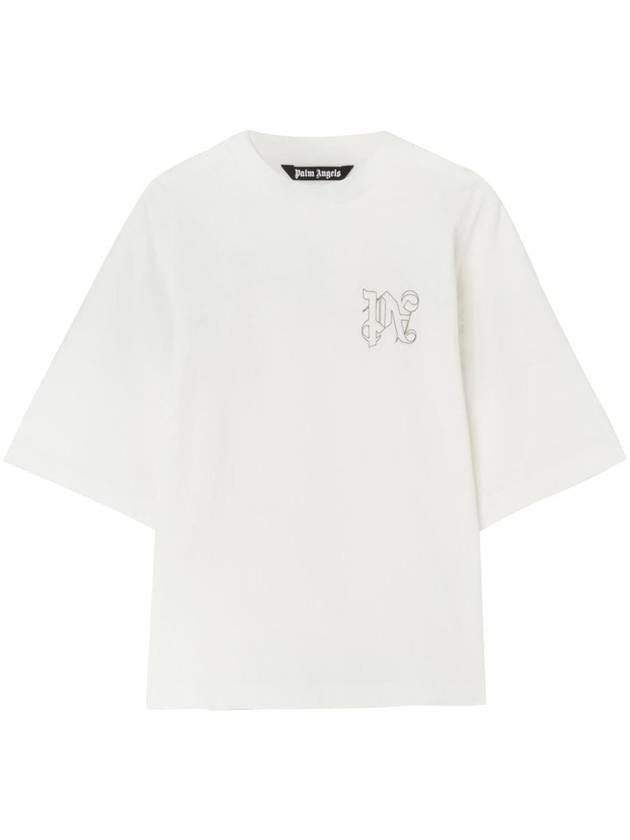 Palm Angels Embroidered Monogram Short Sleeve T Shirt Off White - PALM ANGELS - BALAAN 2