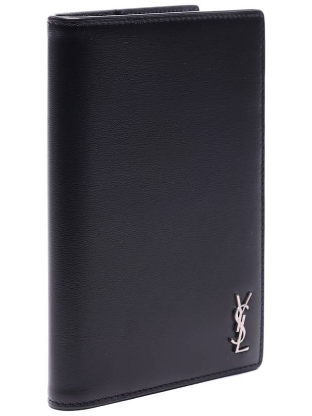 Tiny Cassandre Monogram Silver Leather Passport Wallet Black - SAINT LAURENT - BALAAN 4