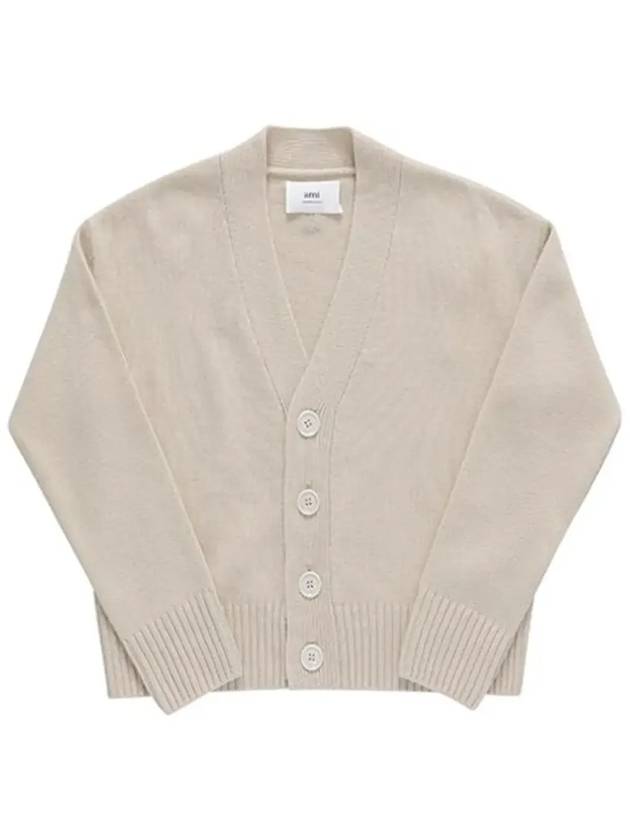 Merino Wool Cashmere Cardigan Beige - AMI - BALAAN 5