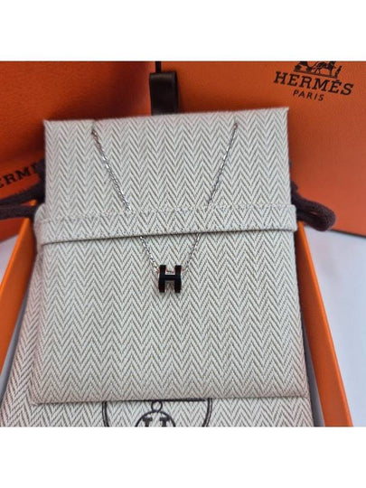 Mini Pop H Pendant Necklace Palladium Noir Silver - HERMES - BALAAN 2