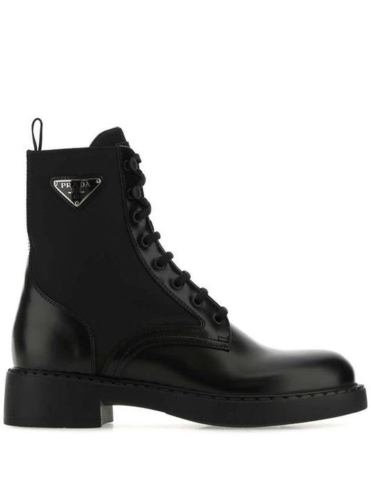 Women's Brushed Leather Re-Nylon Walker Boots Black - PRADA - BALAAN 1