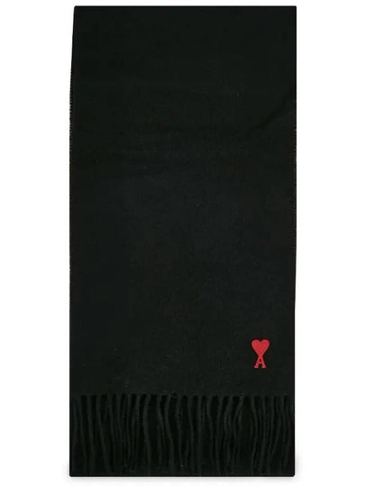 Small Heart Logo Wool Scarf Black - AMI - BALAAN 2