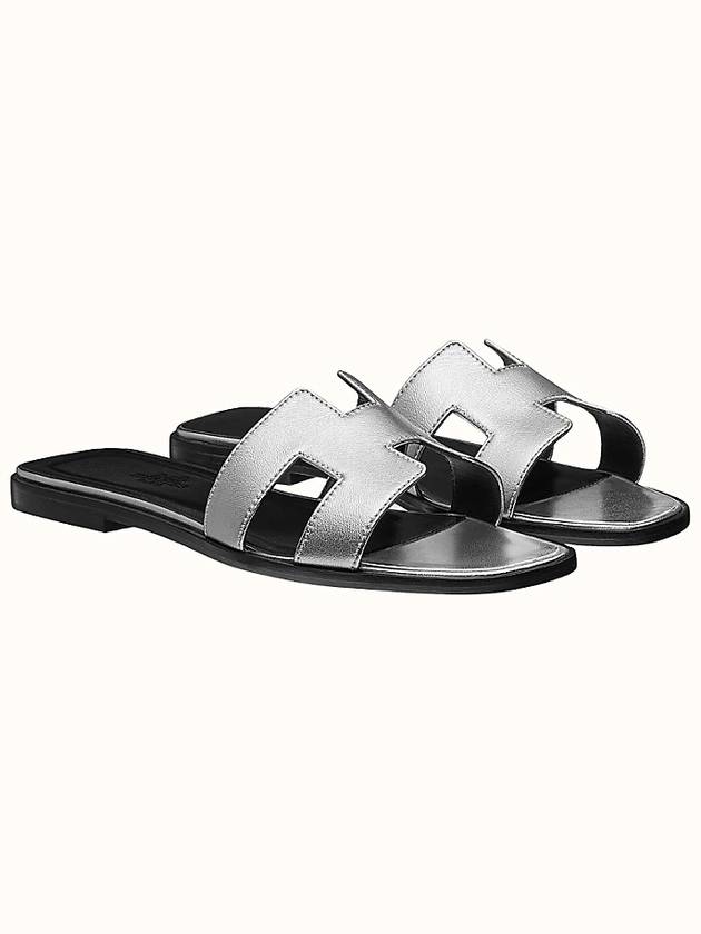 Oran H Logo Leather Sandals Slippers Silver - HERMES - BALAAN 2