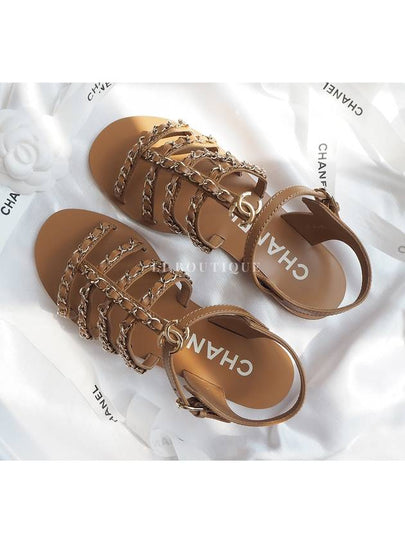 CC Logo Chain Strap Sandals Brown G40077 - CHANEL - BALAAN 2