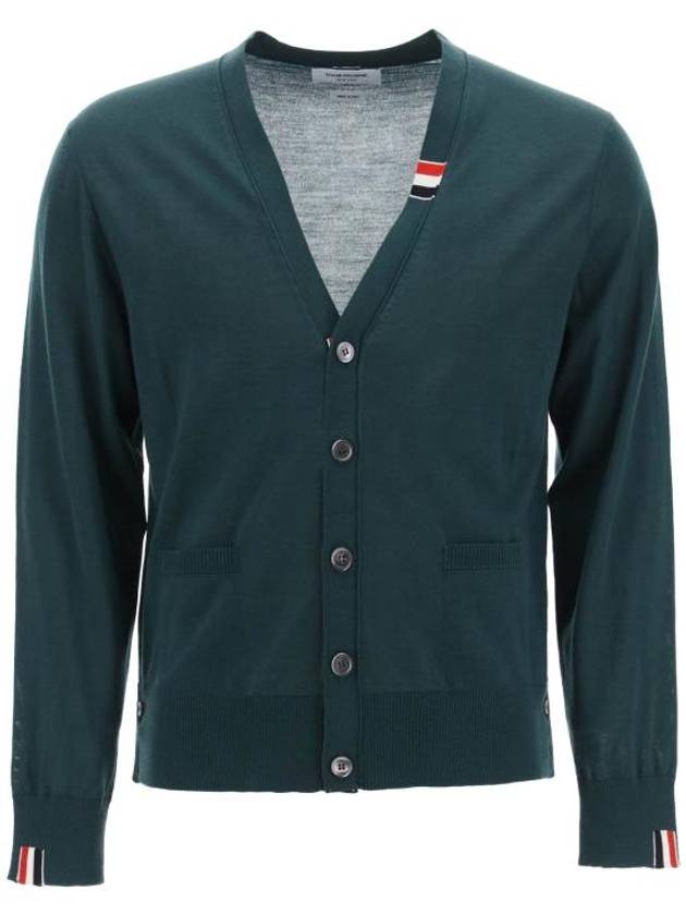 Men's Jersey Stitch V-Neck Cardigan Green - THOM BROWNE - BALAAN 2