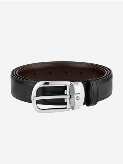 Horseshoe Buckle Reversible Leather Belt Black Brown - MONTBLANC - BALAAN 2