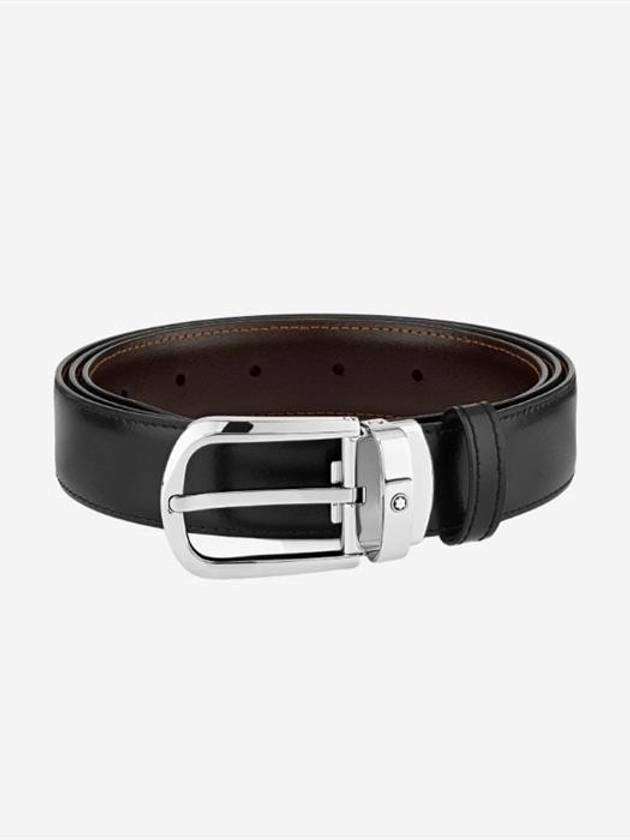 Horseshoe Buckle Reversible Leather Belt Black Brown - MONTBLANC - BALAAN 3