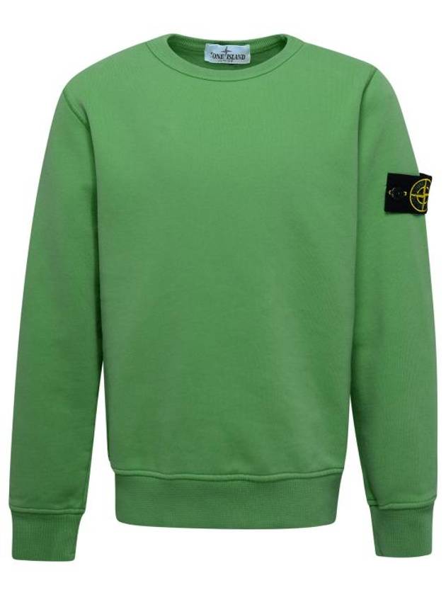 Kids Organic Cotton Fleece Sweatshirt Green - STONE ISLAND - BALAAN 1