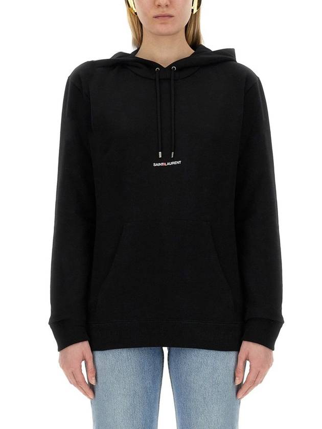 Signature Logo Hooded Top Black - SAINT LAURENT - BALAAN 2