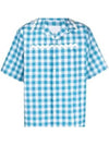 Check Short Sleeve Shirt Blue - PRADA - BALAAN 2