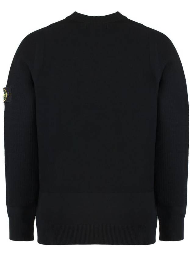 Logo Crew Neck Wool Blend Knit Top Black - STONE ISLAND - BALAAN 3