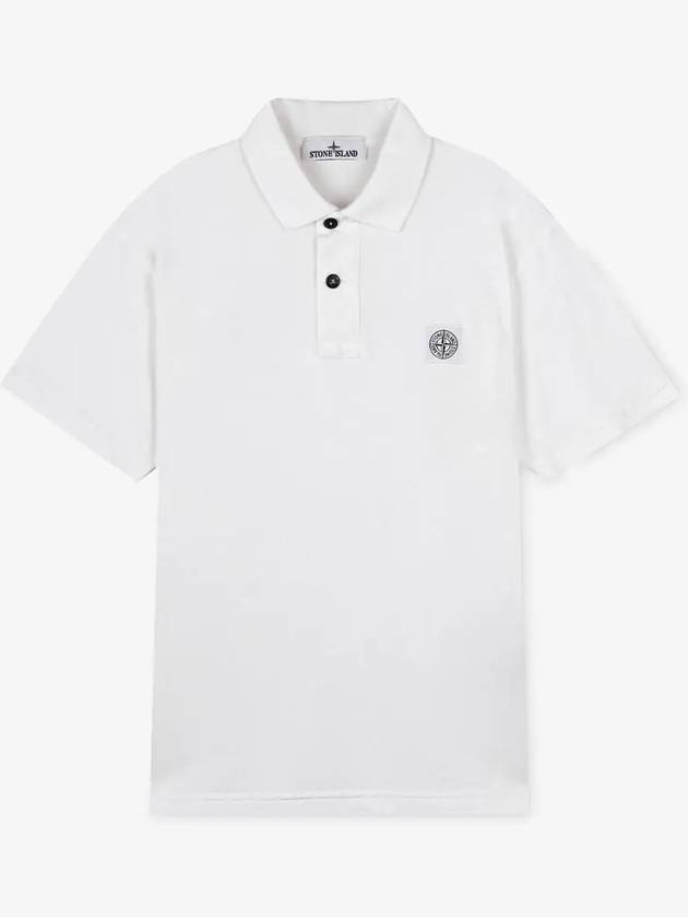 Logo Patch Short Sleeve Cotton Polo Shirt White - STONE ISLAND - BALAAN 3